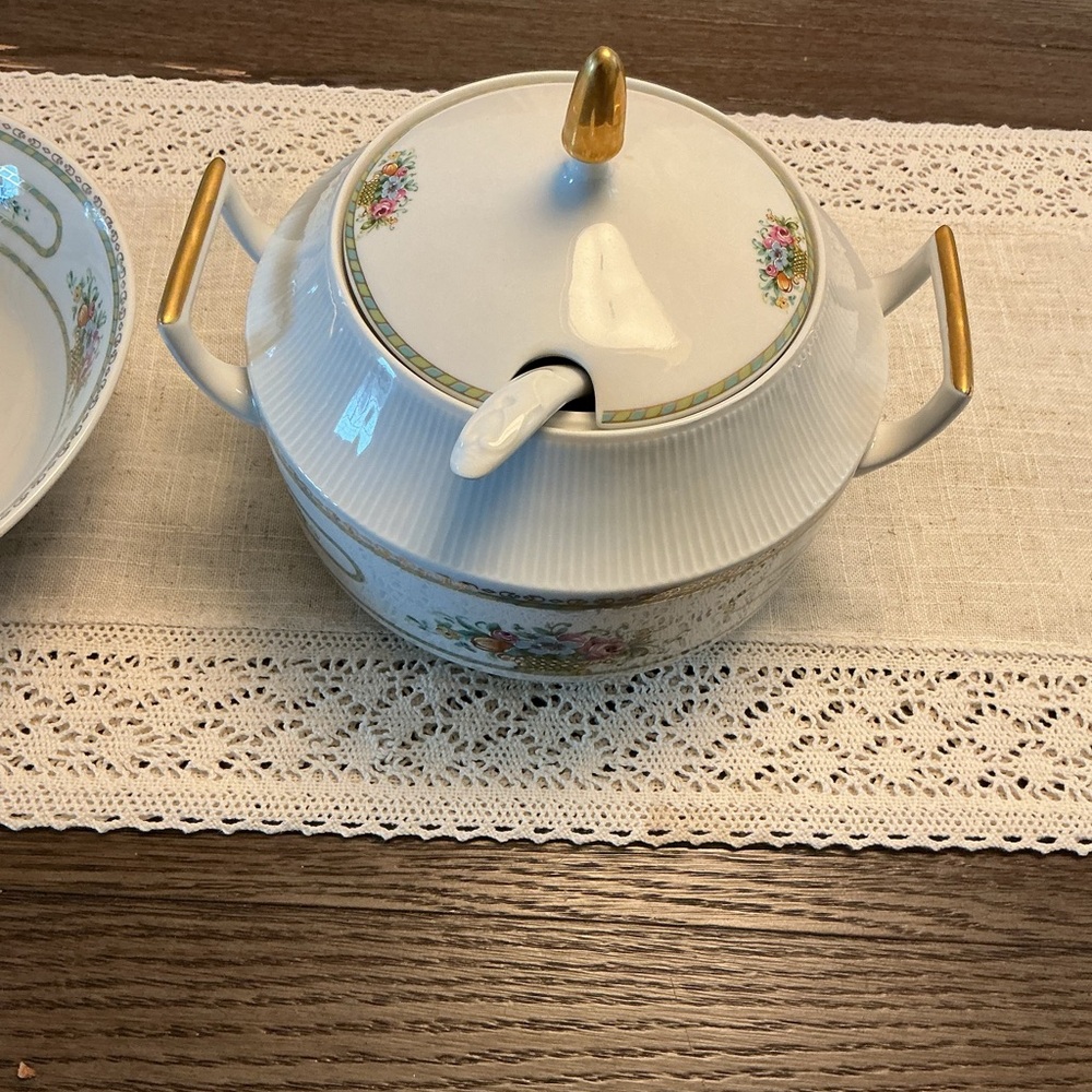 Pirkenhammer tureen delicate floral motifs and ornate handles tureen